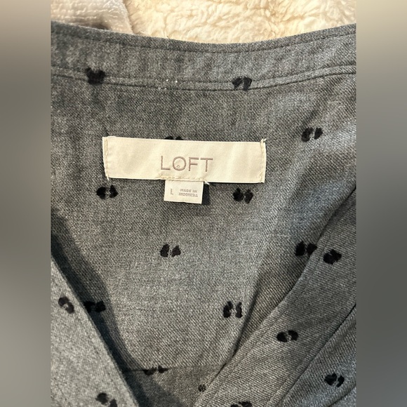 LOFT Charcoal Long Sleeve Shirt Dress with Dots - Picture 3 of 3